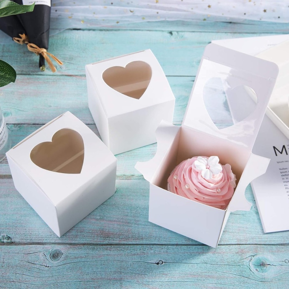 New! 50pc 3x3x3” Mini White Favor Boxes with Heart Shaped Acetate Windows - Picture 10 of 10